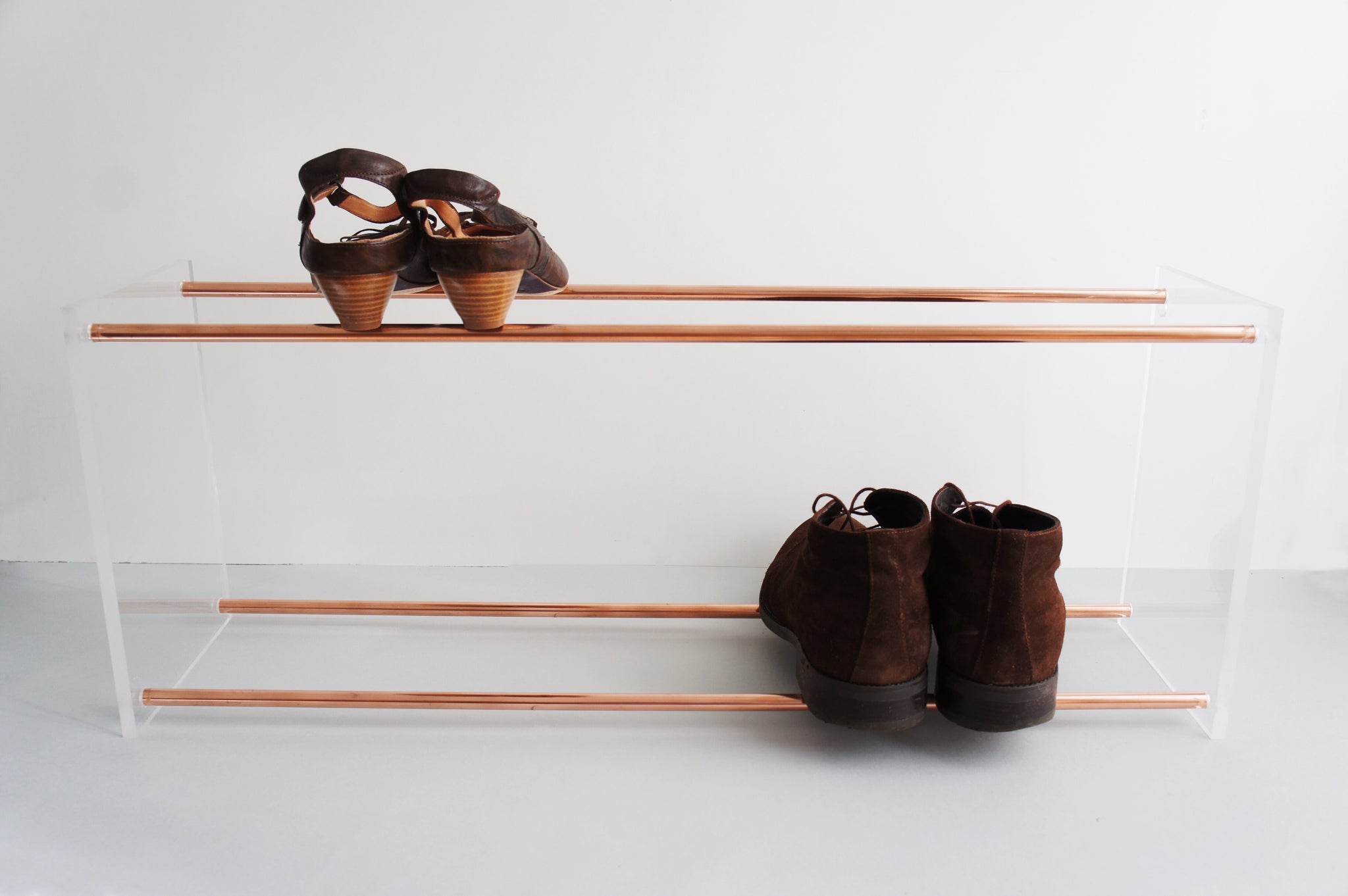 Shoe Rack Copper Glas Calvill Schuhregal Kupfer Glas Design Shoes Schuhe