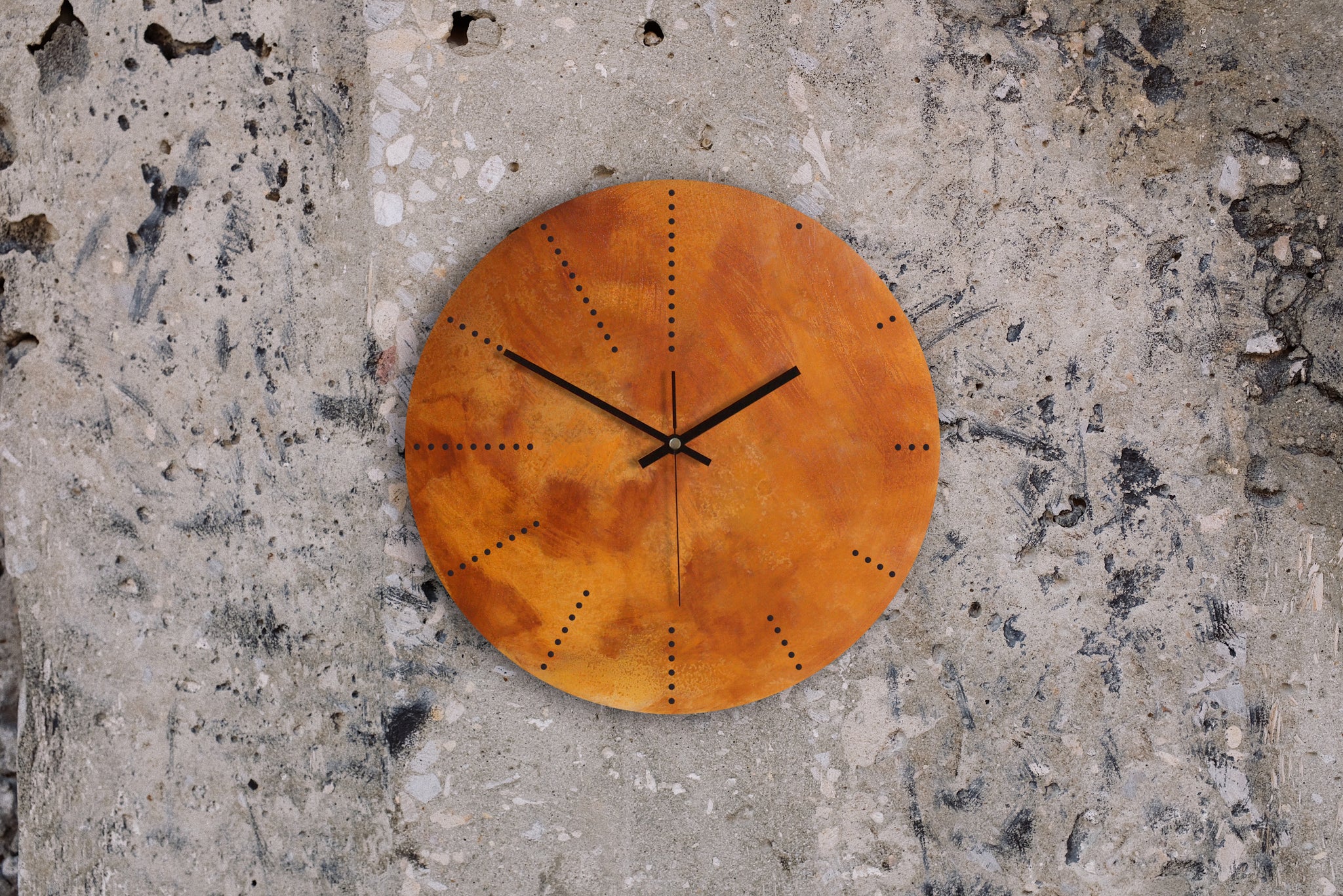 Cortenstahl Rusted Wanduhr Dots
